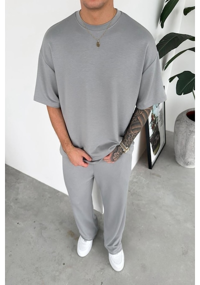 Gri Basic Oysh Kumaş Oversize Tişört