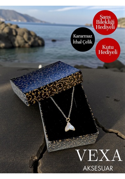 İthal Şans Ve Denge Kolyesi Balina Kuyruğu Kararmaz 316l Çelik Kolye - Özel Kutulu Ve Hediyeli Ürün Altın