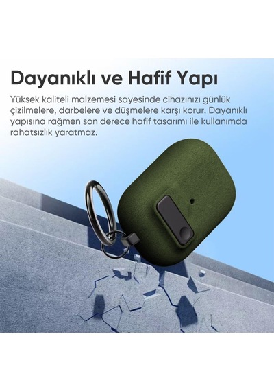 Apple Uyumlu AirPods 4. Nesil İle Kılıf Standlı Kilitli Tpu Premium Matte Trip Case Koyu Yeşil