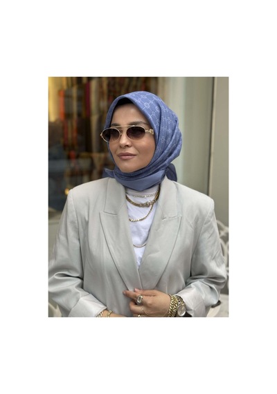 Aker Elegance Monogram Eşarp Mavi - 922 Mavi - 922