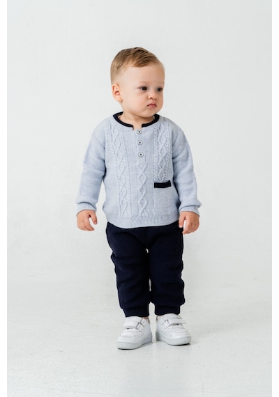 Babyhola Erkek Bebek Triko Kazak Pantolon Takım 23124 Mavi