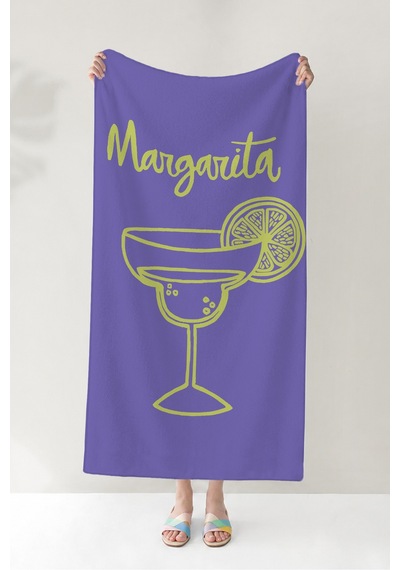Kokteyl Temalı Margarita Plaj Havlusu - Tropikal Modern Mor Hızlı Kuruyan Mikrofiber Havlu Çok Renkli