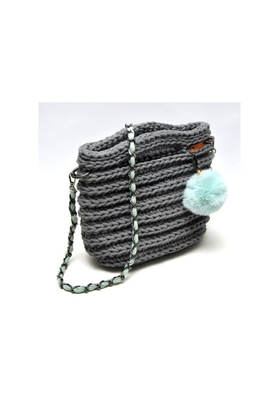 Handmade Makrome İp Tasarım Çanta Antrasit - Gri
