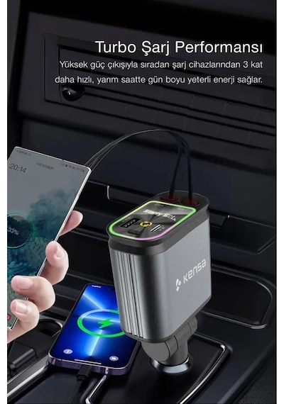 Ü 1 Arada 70w Araç Şarj Cihazı Type-c + Lightning Usb-c & Usb-a Led Atmosfer Işığı 180 70w Car Charger