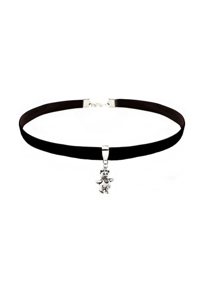 Siyah Renk Kadife Ayıcık Choker Kolye Kahverengi