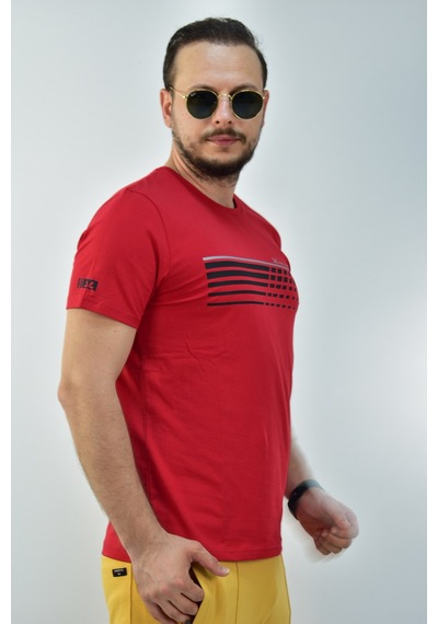 Escetic Erkek Kırmızı Slim Fit T-Shirt-3297 Kırmızı