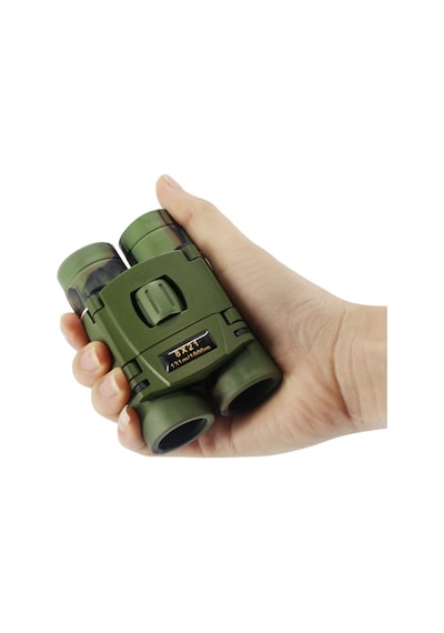 8x21 Kauçuk Kaplama  Haki Renk Cep Boy Mini Dürbün Siyah