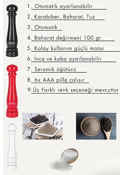 Kspg 4810 Otomatik Ayarlanabilir Tuz Karabiber Baharat Değirmeni Baharat Öğütücü Kırmızı