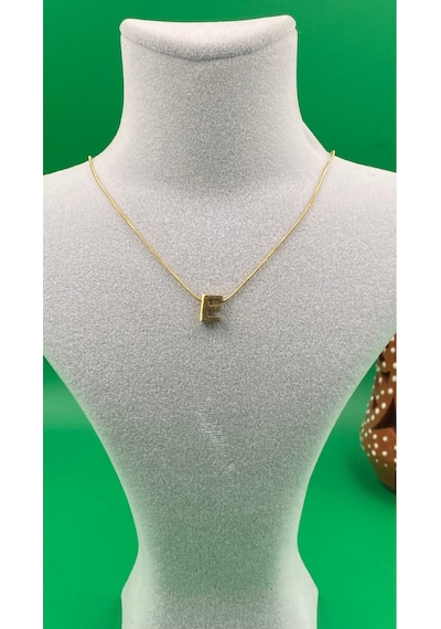 14k Altın Renginde E Harf Minimal Model Çelik Kadın Kolye Altın
