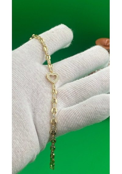 Xuping 14 Ayar Altın Kaplama Kalpli Model Zirkon Taşlı Bileklik Gold