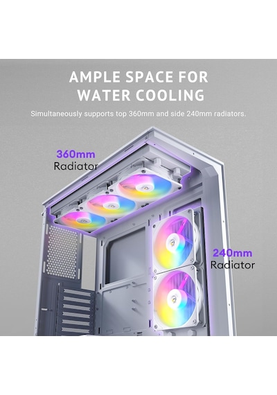 C3 Argb White, 4 X Argb Pwm Fan Dahil, Dikişsiz Temperli Cam Ön Ve Yan Paneller, 360mm Radyatör Desteği, Orta Kule A