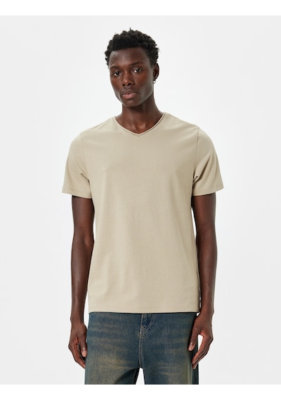 Koton Pamuklu Kısa Kollu Regular Fit Bisiklet Yaka Basic Tişört Bej 5wam10188hk Ekru
