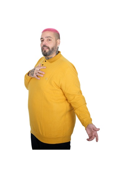 Mode Xl Büyük Beden Erkek Nakışlı Selanik Polo Sweatshirt 20440 Hardal Hardal