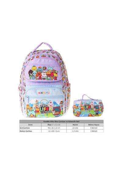 Kaukko Kids Toca Life Lila - Turkuaz Kız Çocuk İlkokul Sırt Çantası Ve Kalem Çantası Seti - Setkk-l5338c Çok Renkli