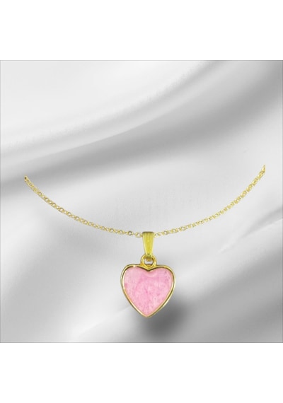 0038 Kadın Kolye Kalp Kolye Hediyelik Pembe İ Doğal Taş Kalp Gold