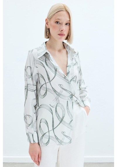 Sateen Desenli Klasik Gömlek - Haki-136242 Haki