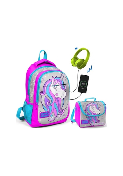 Coral High Pembe Unicorn Okul ve Beslenme Çantası - Kız Çocuk  -