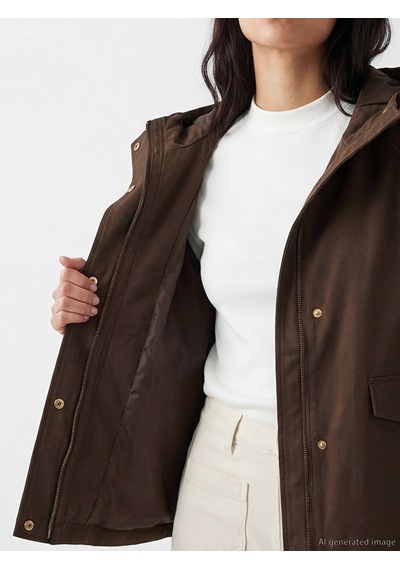 Lcw Vision Kahverengi Kapüşonlu Oversize Kadın Yağmurluk