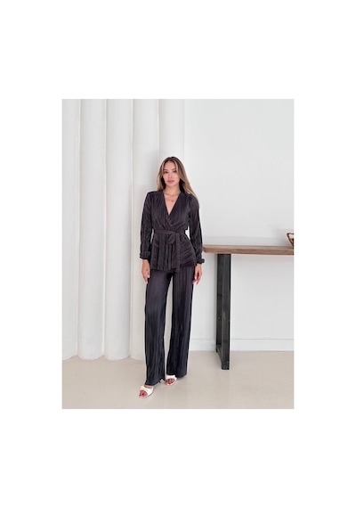 Unika Boutique Antrasit Krovave Pliseli Takım Gümüş