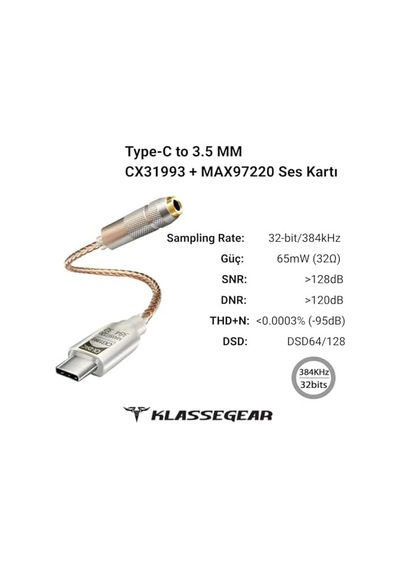 Type-c - 3.5 Cx31993 Max97220 Çip Hifi Dac Ses Kartı Kulaklık Kablosu Usb Başlık