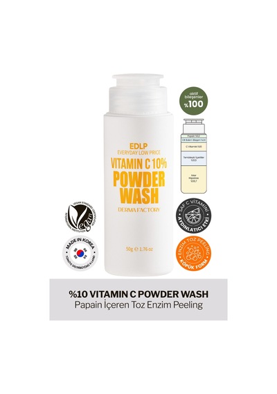 Derma Factory %10 C Vitamini İçeren Toz Enzim Peeling Derma Factory Vitamin C Powder Wash Yüz Peelingi 50gr
