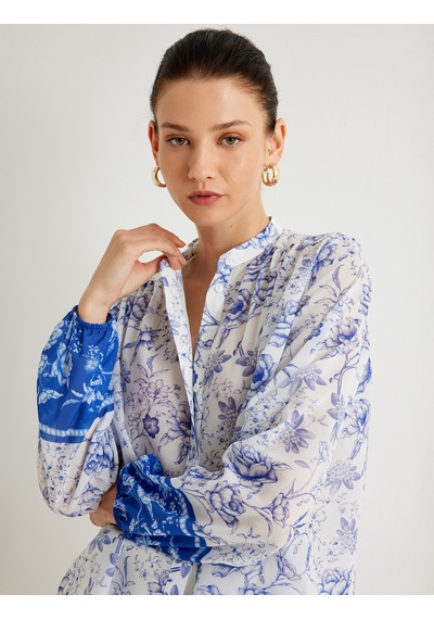 Koton Koton X Melis Ağazat - Çiçekli Yakasız Gömlek Uzun Kolu Mavi Desenli 4sak60468pw Mavi Desenli Koton Koton X Melis Ağazat - Çiçekli Yakasız Gömlek Uzun Kolu Mavi Desenli 4sak60468pw Mavi Desenli