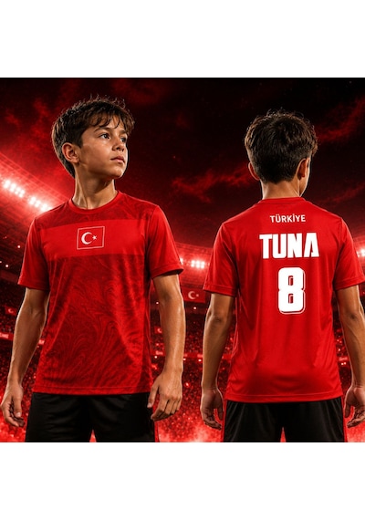 Bk Gift Kişiye Özel İsimli Ve Numaralı Baba&oğul Set Türkiye Milli Takım Forması - Tek Yürek Milli Takım Ruhu Kırmızı