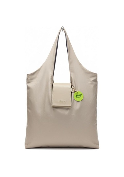 Kapsül Çanta Omuz Çantası Alışveriş Çantası Shopping Bag İnce Paraşüt Kumaş Krem