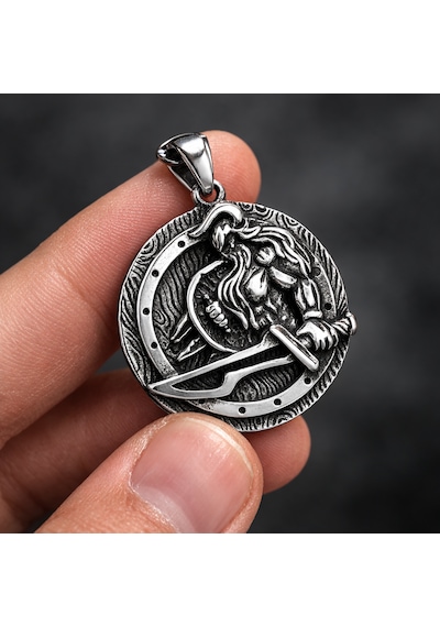 Paslanmaz Çelik Norse Tasarım Savaşçı Erkek Viking Kolye Gümüş - Gri