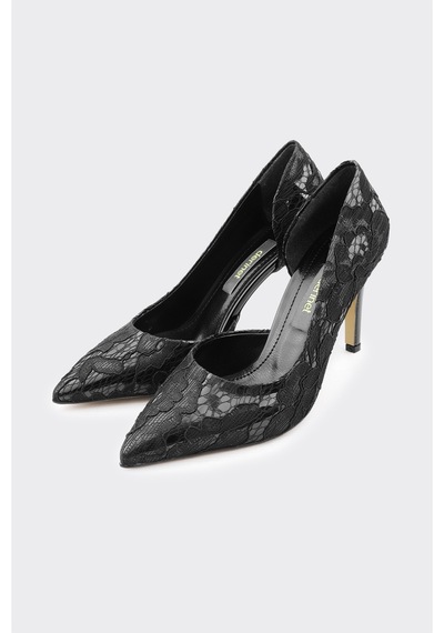 Derinet Dantel İşlemeli Kadın Stiletto Siyah Siyah