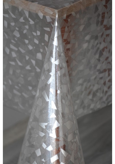 Statik Desenli Şeffaf Muşamba Masa Örtüsü & Jelatinli Su Geçirmez Rainbow 1026-mozaik Beyaz