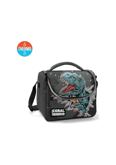 Coral High Kids Koyu Gri Siyah Dinozor Desenli Thermo Beslenme Çantas 11837