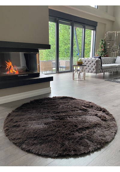 Tavşan Kahverengi Yumuşak Dokulu Peluş Halı Yuvarlak