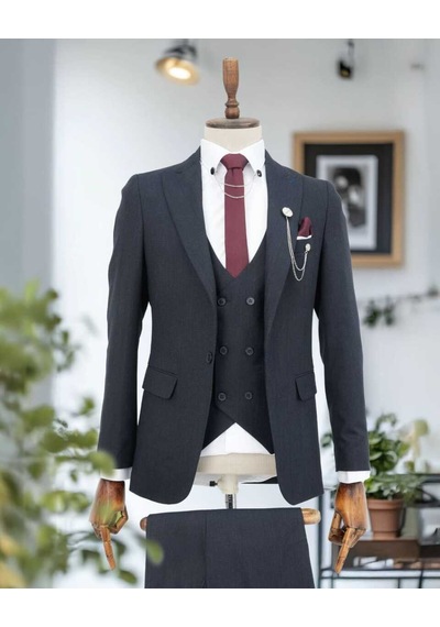 Beystil Sivri Yaka Lacivert Takım Elbise Bezayak- Slim Fit Mavi