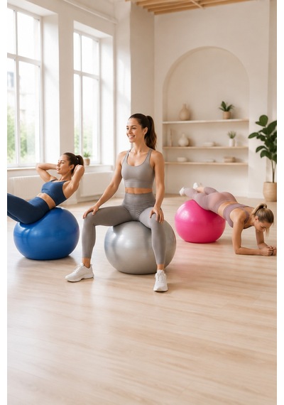 3 Lü Set 65 Cm Pilates Topu Ve Şişirme Pompası Mavi Gri Pembe Fitness Yoga Denge Egzersiz Topu Çok Renkli