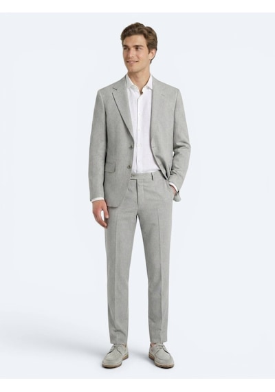 Kip Mavi Desenli Modern Fit Çevre Dostu Keten Karışımlı Takım Elbise Kip Mavi Desenli Modern Fit Çevre Dostu Keten Karışımlı Takım Elbise