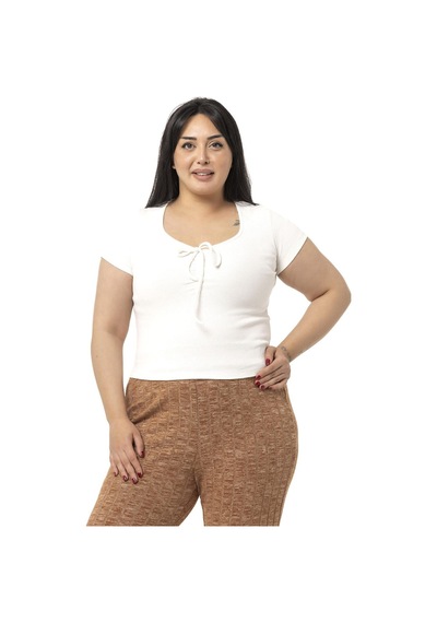 Disentis Büyük Beden Yarım Kollu Göğüste Bağcık Detaylı Kaşkorse Ekru Body-ekru Ekru