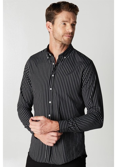 Tudors Slim Fit Poplin Erkek Gömlek-25505 Lacivert
