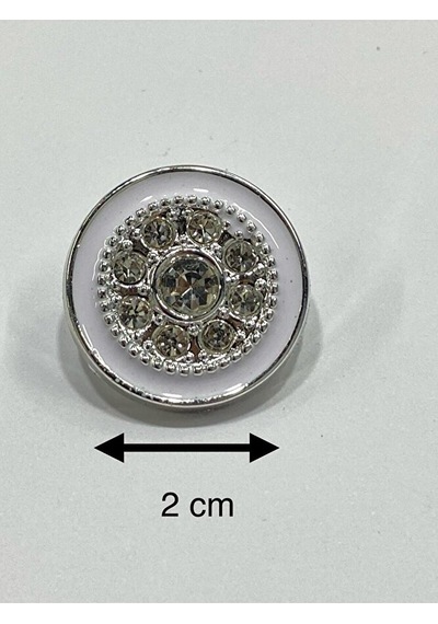 Taşlı Düğme /beyaz Mineli Gümüş Metalize / 6 Lı Set / 2,2 Cm