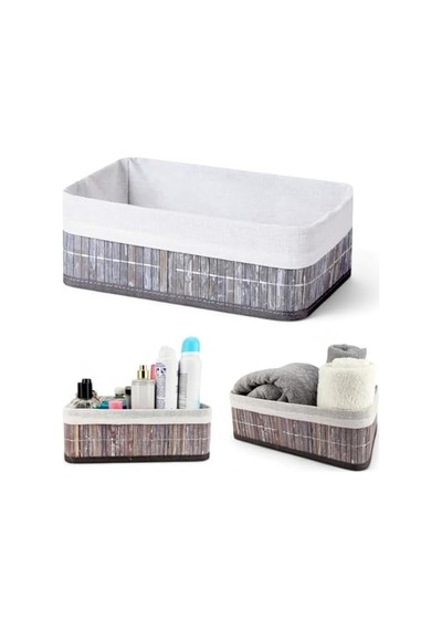 Bambu Çok Amaçlı Saklama Kutusu Düzenleyici Orta Boy Organizer, Dekoratif Bambu Düzenleyici Gri 29x19x10cm 10