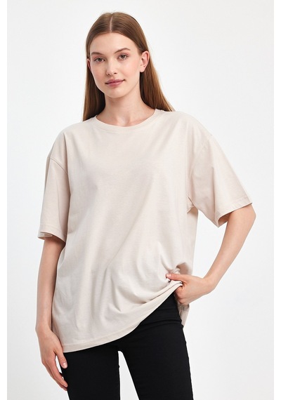 Odda Kadın Oversize Tişört P-009408 Bej