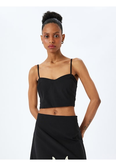 Koton Pamuklu Slim Fit Gipeli İnce Askılı Crop Büstiyer Siyah 5sak30004ew Siyah