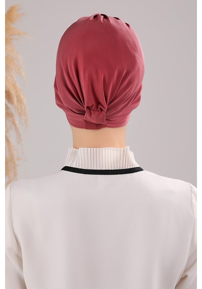 Melodi Scarf Kadın Üç Bantlı Çapraz Hazır Türban Dış Bone Gül Kurusu Gül Kurusu Gülkurusu