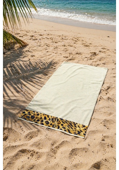 Leopar Plaj Havlusu %100 Pamuk Sertifikalı Deniz & Havuz Havlu Krem 70x140cm Ekru