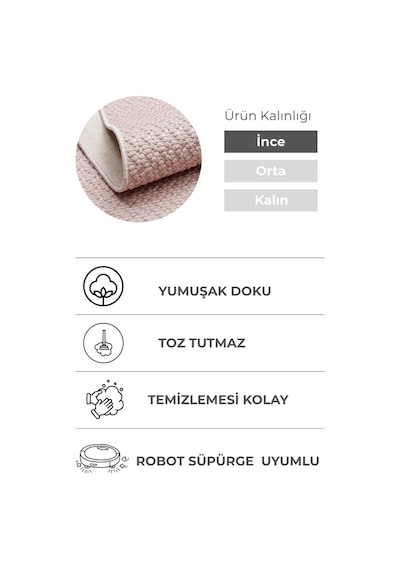 Valar Renkli Salon Halısı Özel Ölçü Seçeneği, Toz Tutmaz, Kolay Temizlik, Robot Süpürgeye Uyumlu Pudra