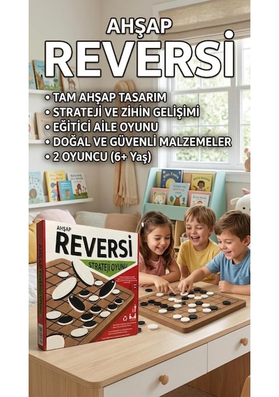 Ahşap Reversi 2 Kişilik Strateji Ve Zeka Geliştiren Eğitici Oyuncak Kutu Oyunu