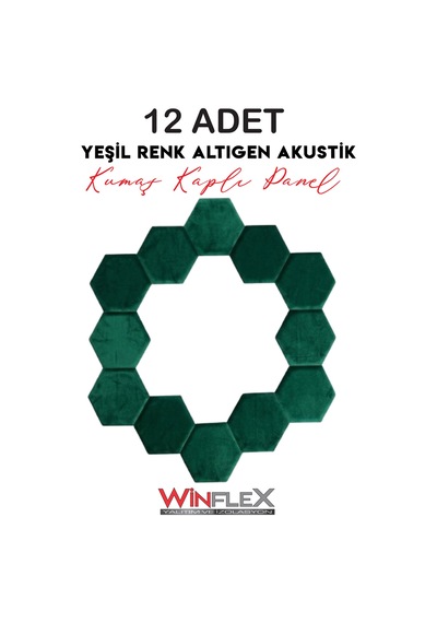Altıgen Akustik Kumaş Kaplı Panel 17x20cm - 12 Adet Yeşil