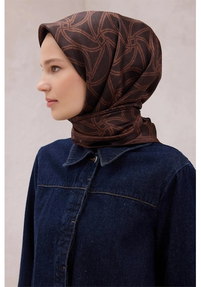 BELLİ Geometrik Desen İpek Twill Eşarp 4221d01 Acı Kahve