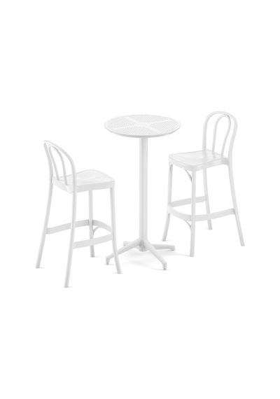 Bintaşmobilya 2 Kişilik Beyaz Dış Mekan Bahçe Bistro Bar Masa Sandalye Takımı Beyaz