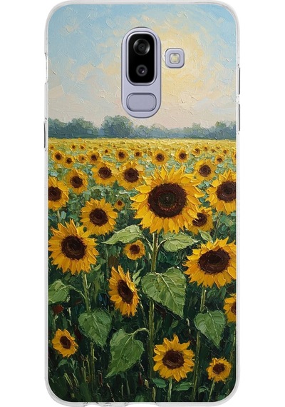 Samsung Galaxy J8-a6 Plus Uyumlu Ay Çiçeği Sulu Boya Baskılı Silikon Kılıf Renkli